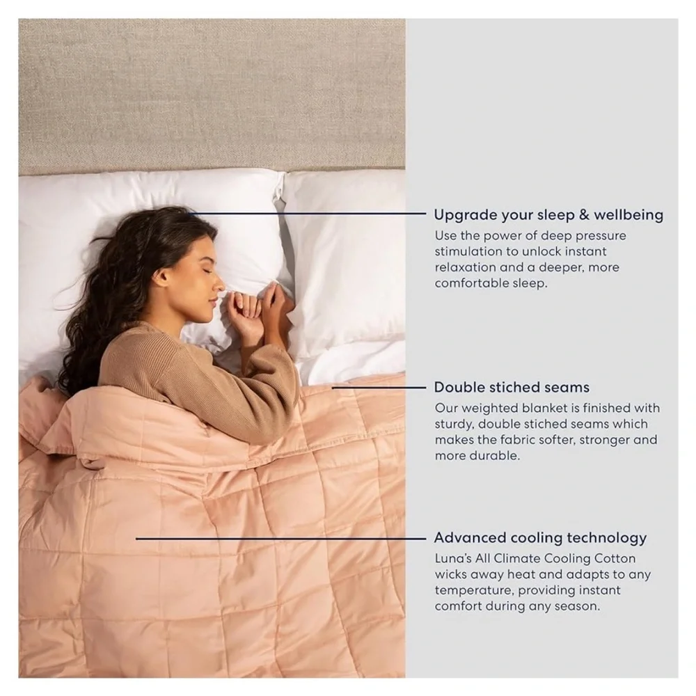 Luna Weighted blanket 15 lb 60 x 80 Beige with Gray Reversible Cover Both New - Picture 10 of 11